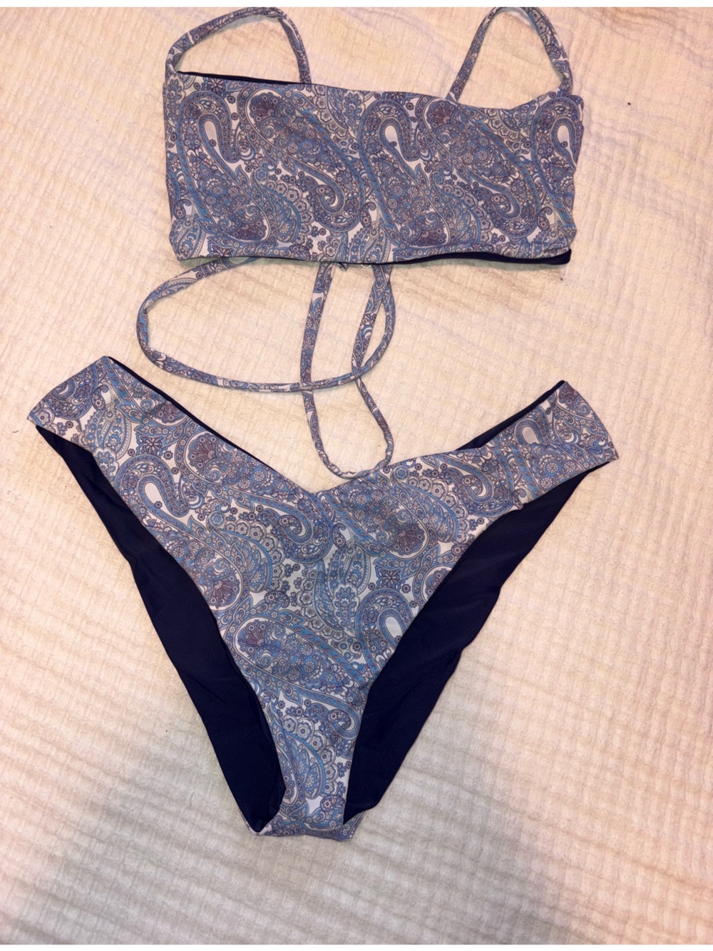 Reversible Handmade Paisley Print Bikini Bottom and Top Set